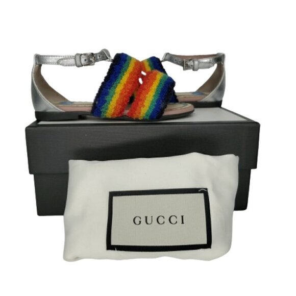 Gucci Rainbow Terrycloth Buckle Ankle Strap Sandals - Picture 7 of 9